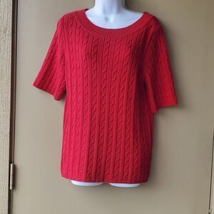 Talbots Petites Womens Red Knit 3/4 Sleeve round neck Sweater 100% Cotton